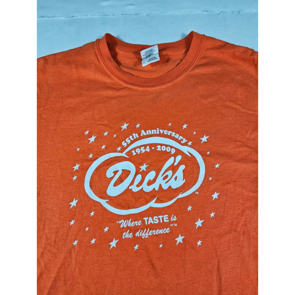 Dicks Drive-In Seattle 55th Anniversary T-Shirt Mens Large Orange 2009 Vintage